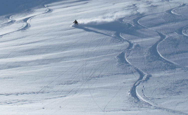 Creating smoking trails in spring powder. Heliskiing Riksgränsen, 17th April 2010 Photo: Lisa Auer